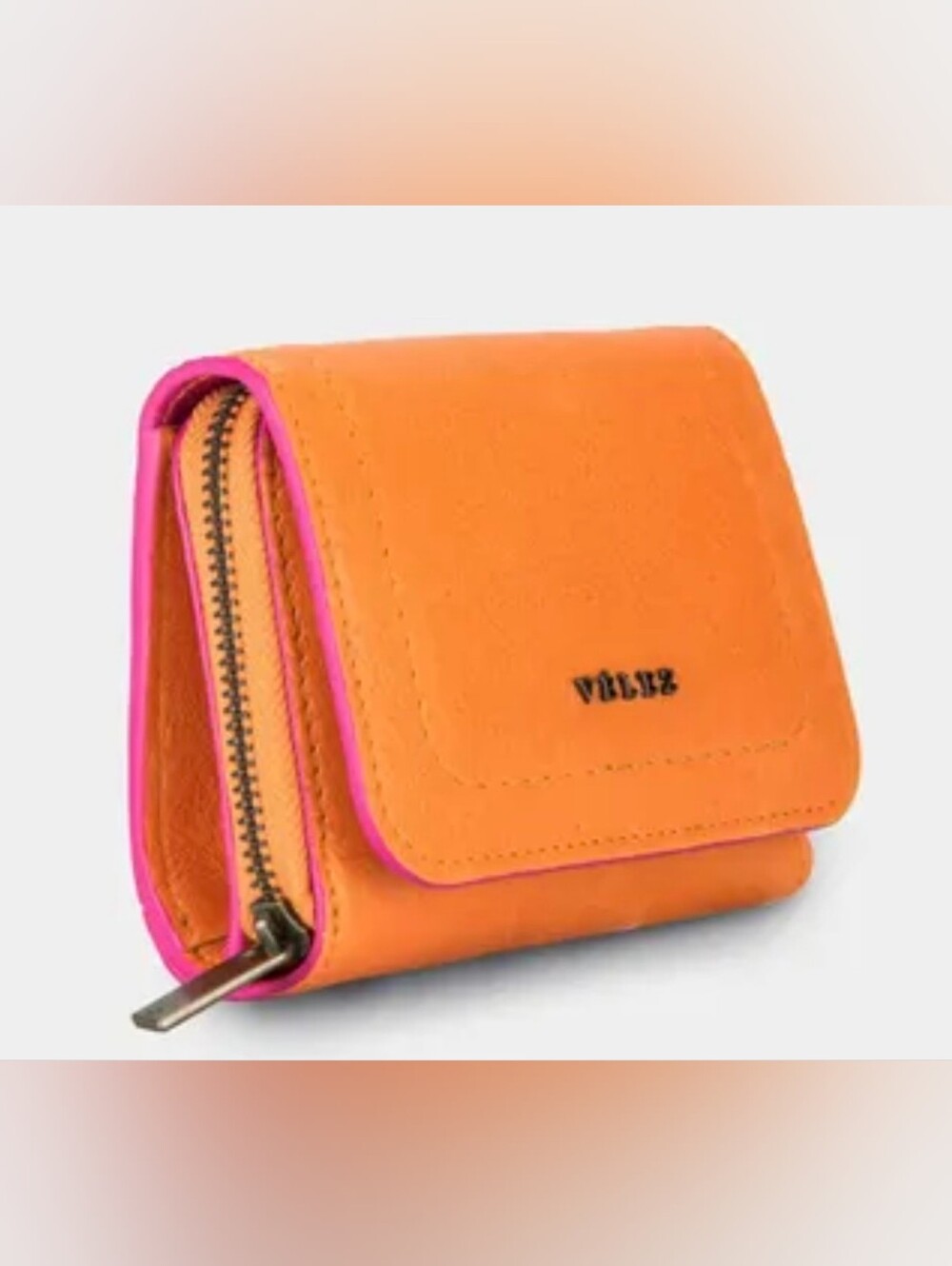 VELEZ bifold Accordian Zip Around Columbian Leather Womens Orange+Pink Wallet
